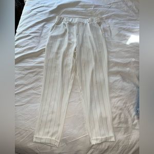 White Pinstripe Flowy Cropped Pants Trousers